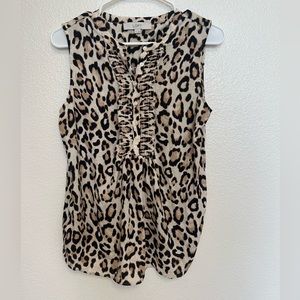 LOFT Women’s Mixed Media Sleeveless Animal Print Blouse. Medium